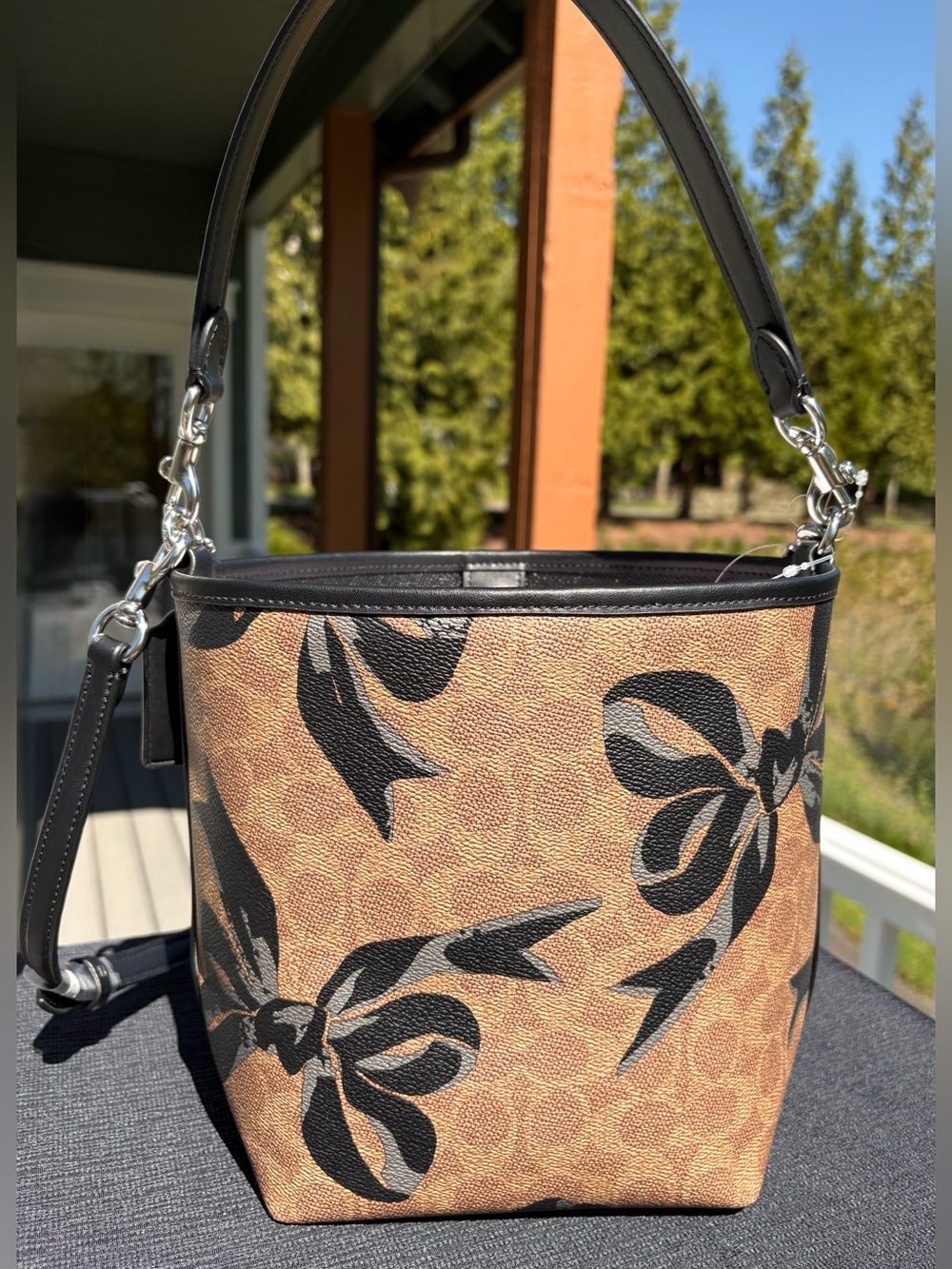NWT COACH City Bucket Bag In Signature Canvas With Bow Print & Wallet CY651 - Picture 6 of 11